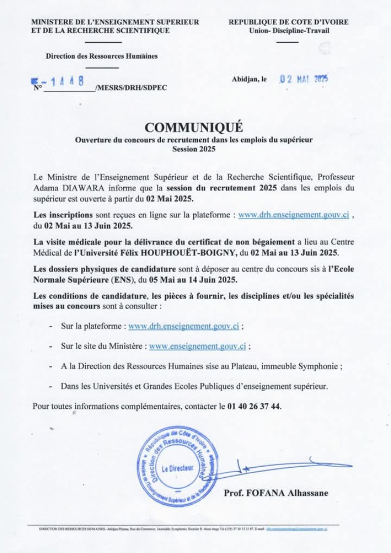 CONCOURS DE RECRUTEMENT DANS LES EMPLOIS DU SUPÉRIEUR/ SESSION 2025